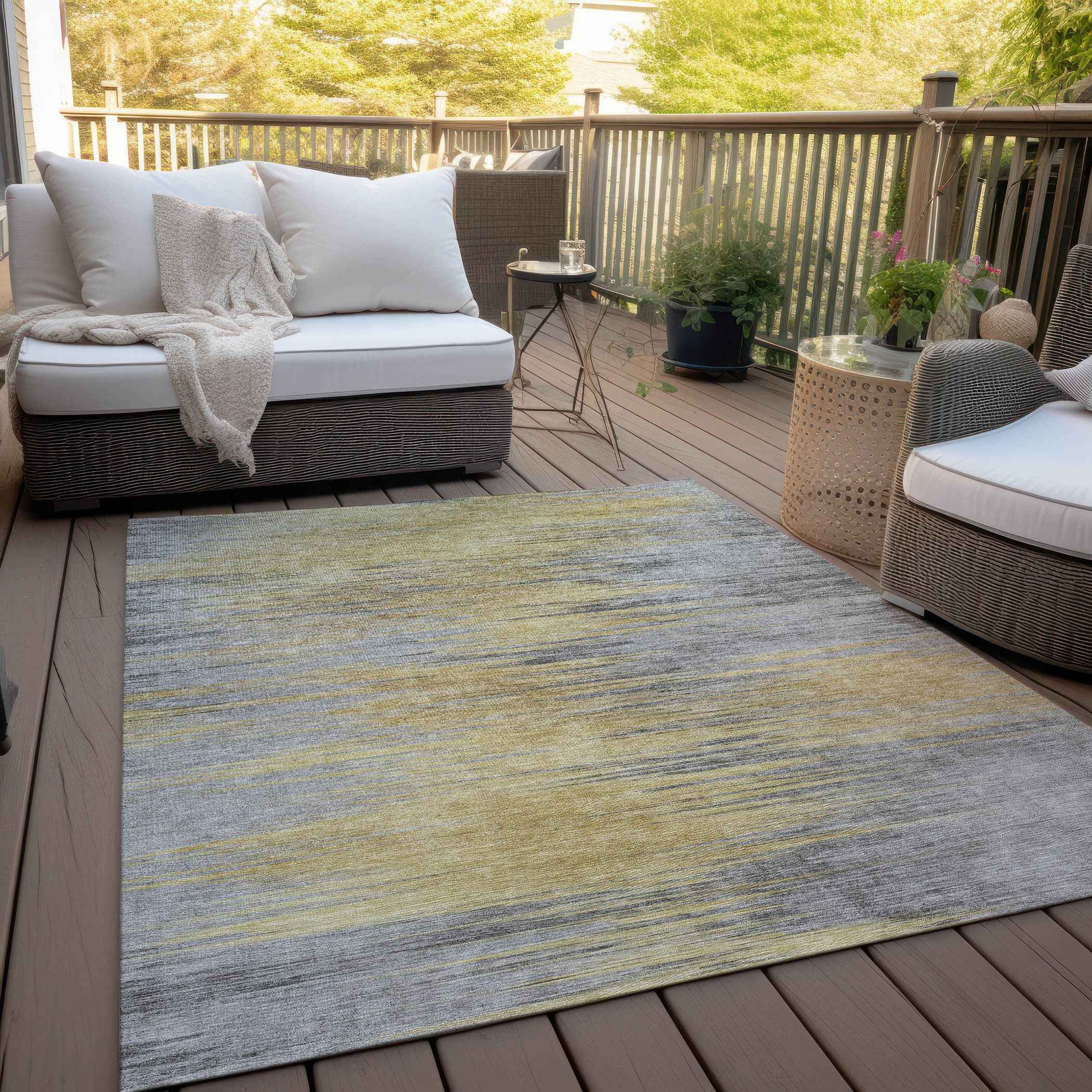 5' X 8' Gold Gray And Charcoal Abstract Washable Indoor Outdoor Area Rug