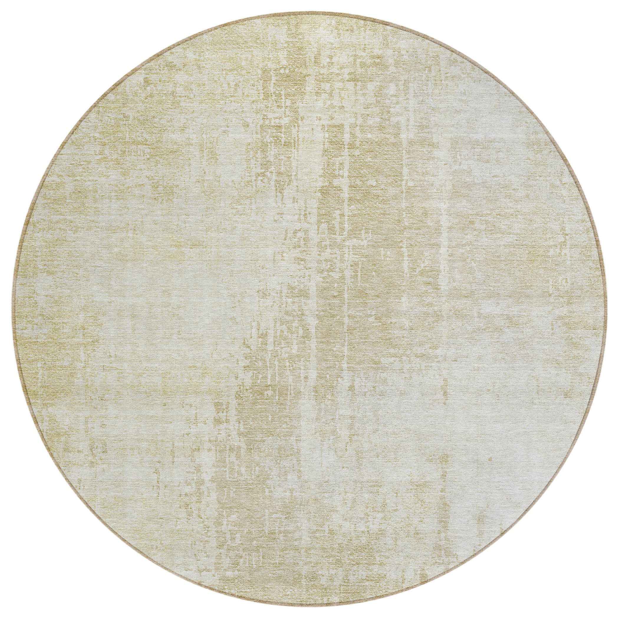 8' Beige And Taupe Round Abstract Washable Indoor Outdoor Area Rug