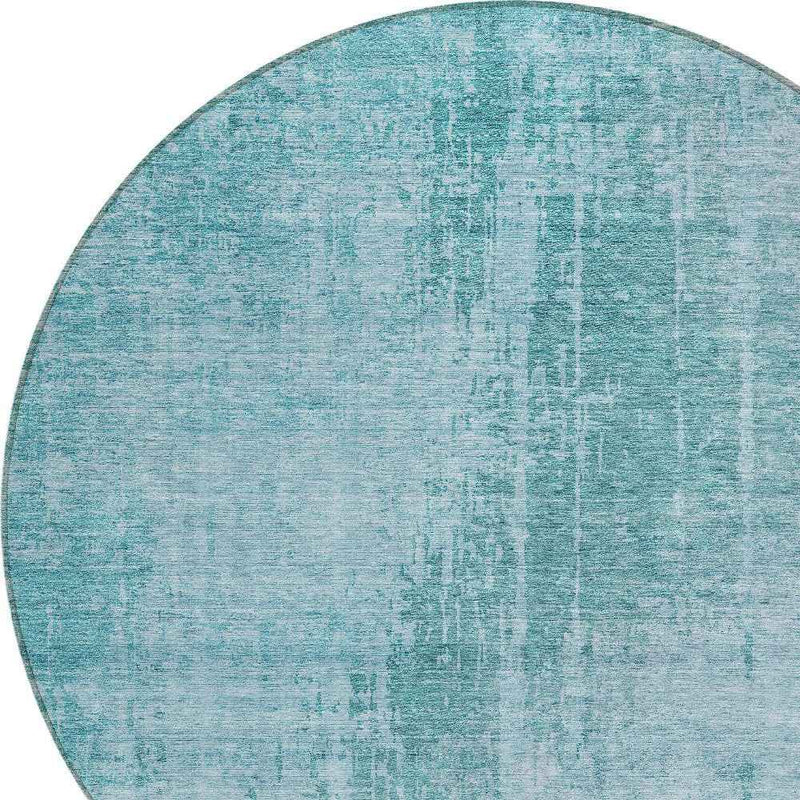 8' Aqua Teal Blue And Gray Round Abstract Washable Indoor Outdoor Area Rug