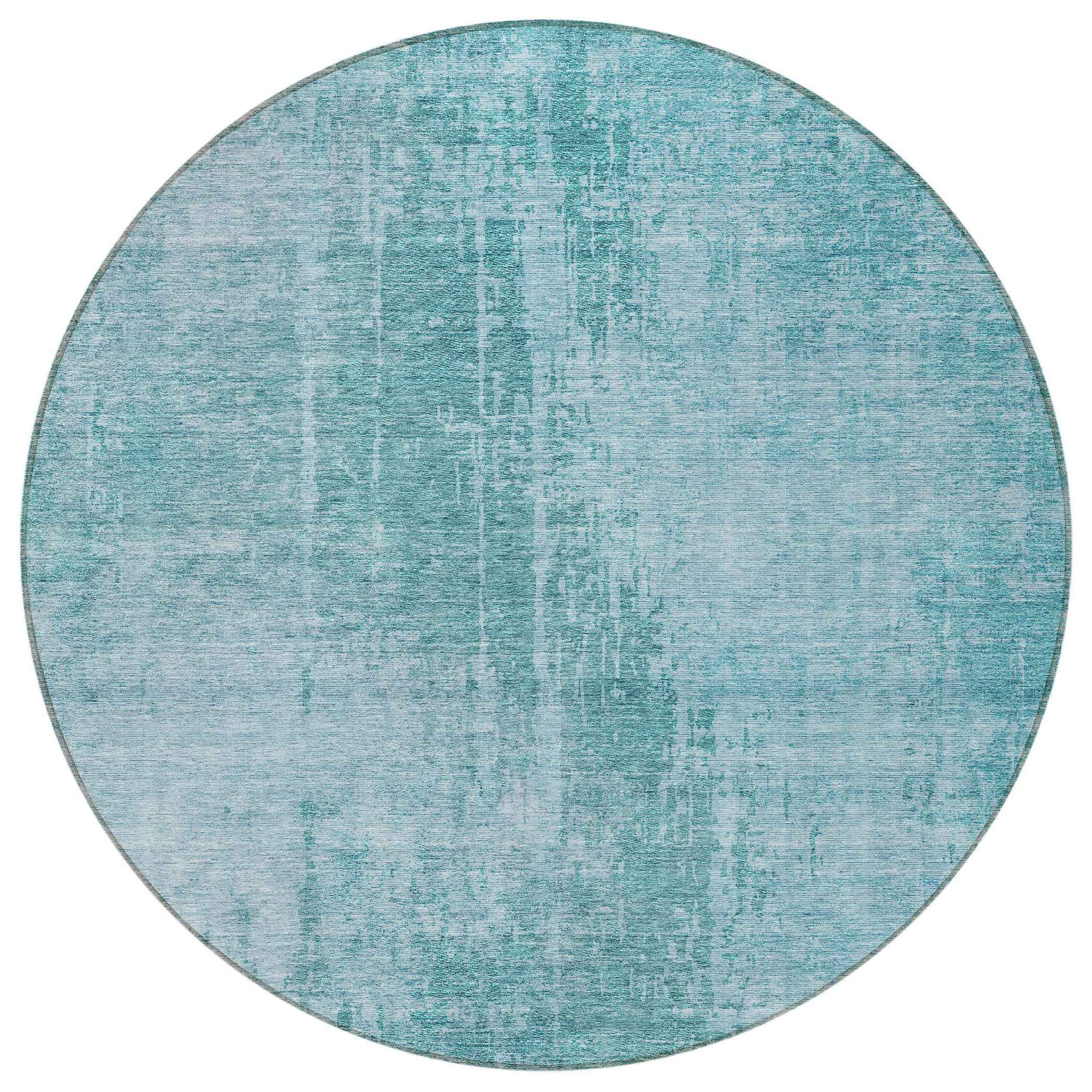 8' Aqua Teal Blue And Gray Round Abstract Washable Indoor Outdoor Area Rug