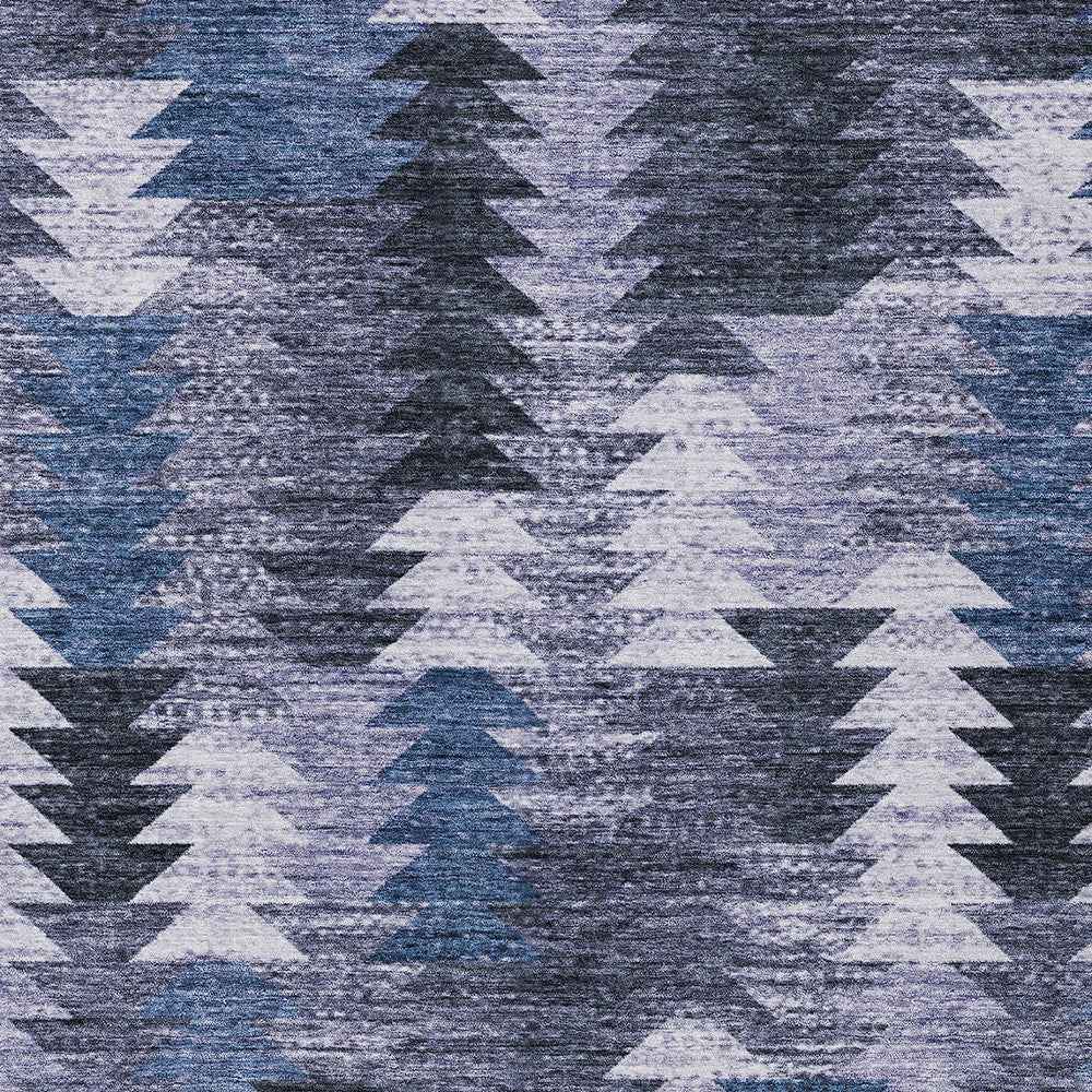 5' X 8' Navy Blue And Sky Blue Southwestern Washable Indoor Outdoor Area Rug