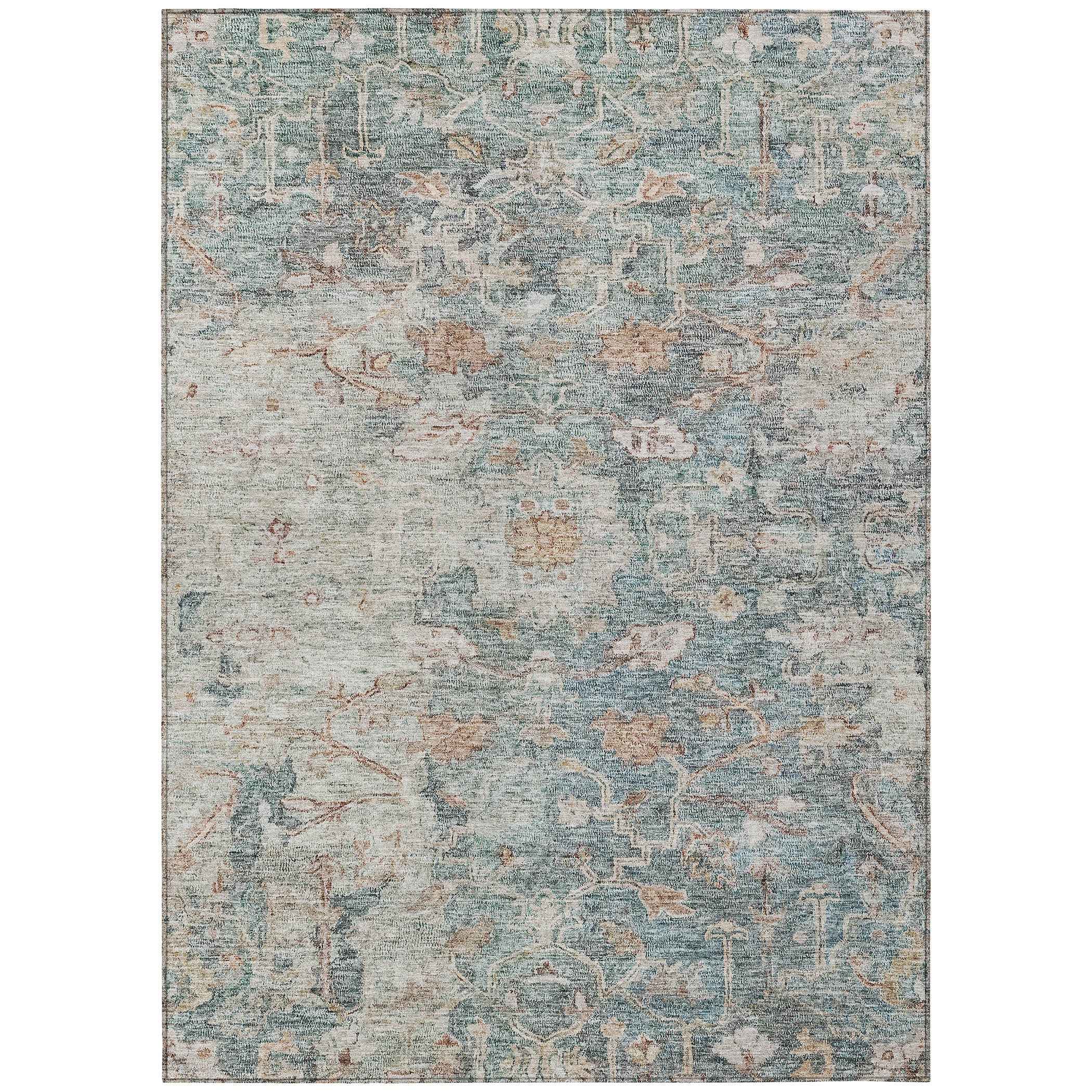 8' X 10' Green Blue And Gray Oriental Washable Indoor Outdoor Area Rug