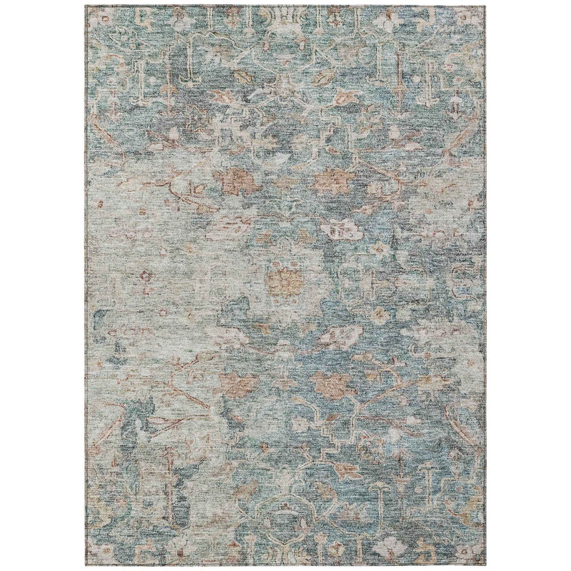 8' X 10' Green Blue And Gray Oriental Washable Indoor Outdoor Area Rug