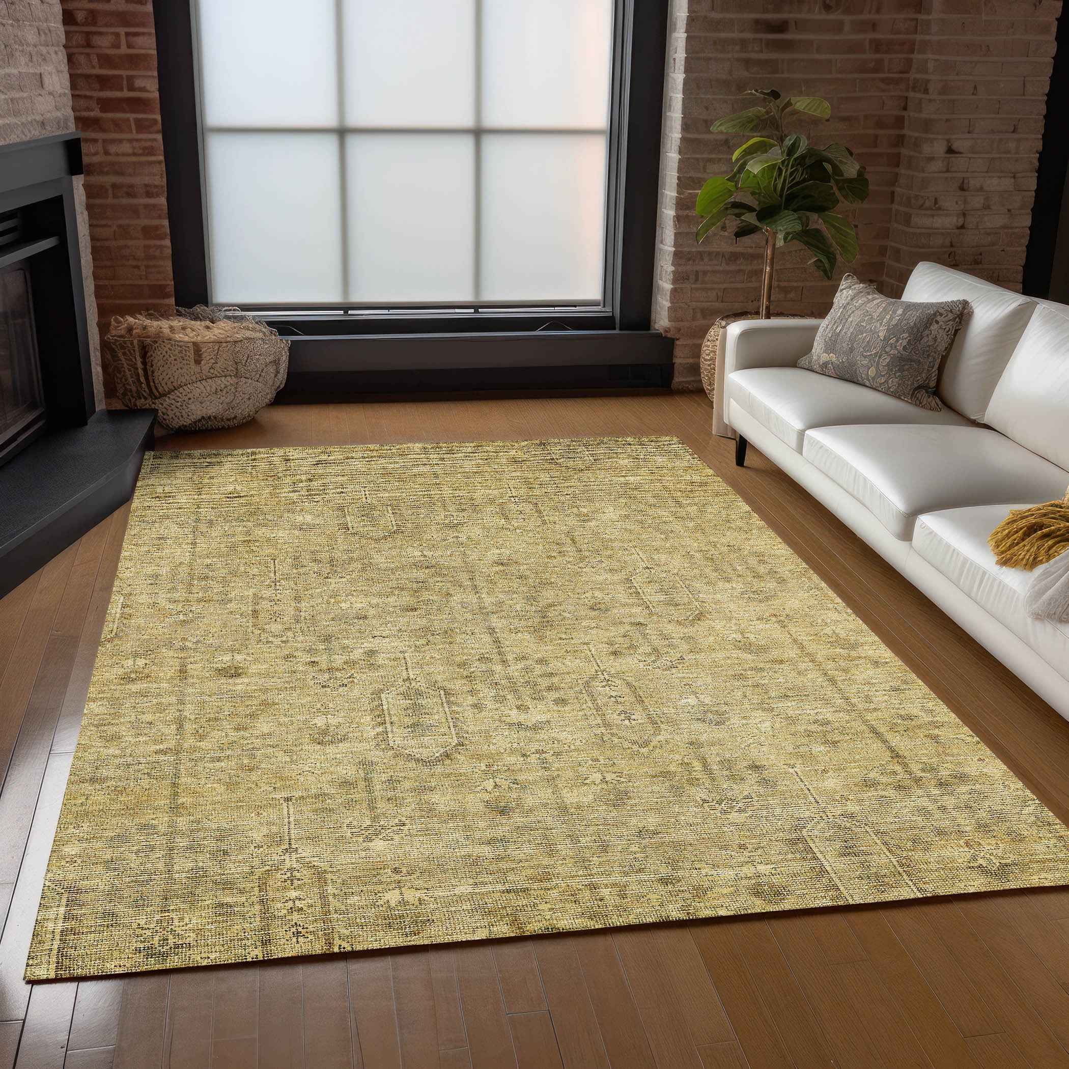 3' X 5' Gold And Taupe Southwestern Washable Indoor Outdoor Area Rug