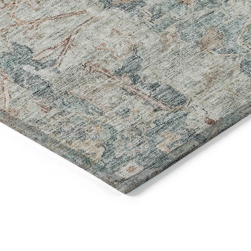 8' X 10' Green Blue And Gray Oriental Washable Indoor Outdoor Area Rug