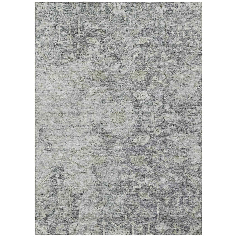 5' X 8' Gray Beige And Charcoal Oriental Washable Indoor Outdoor Area Rug