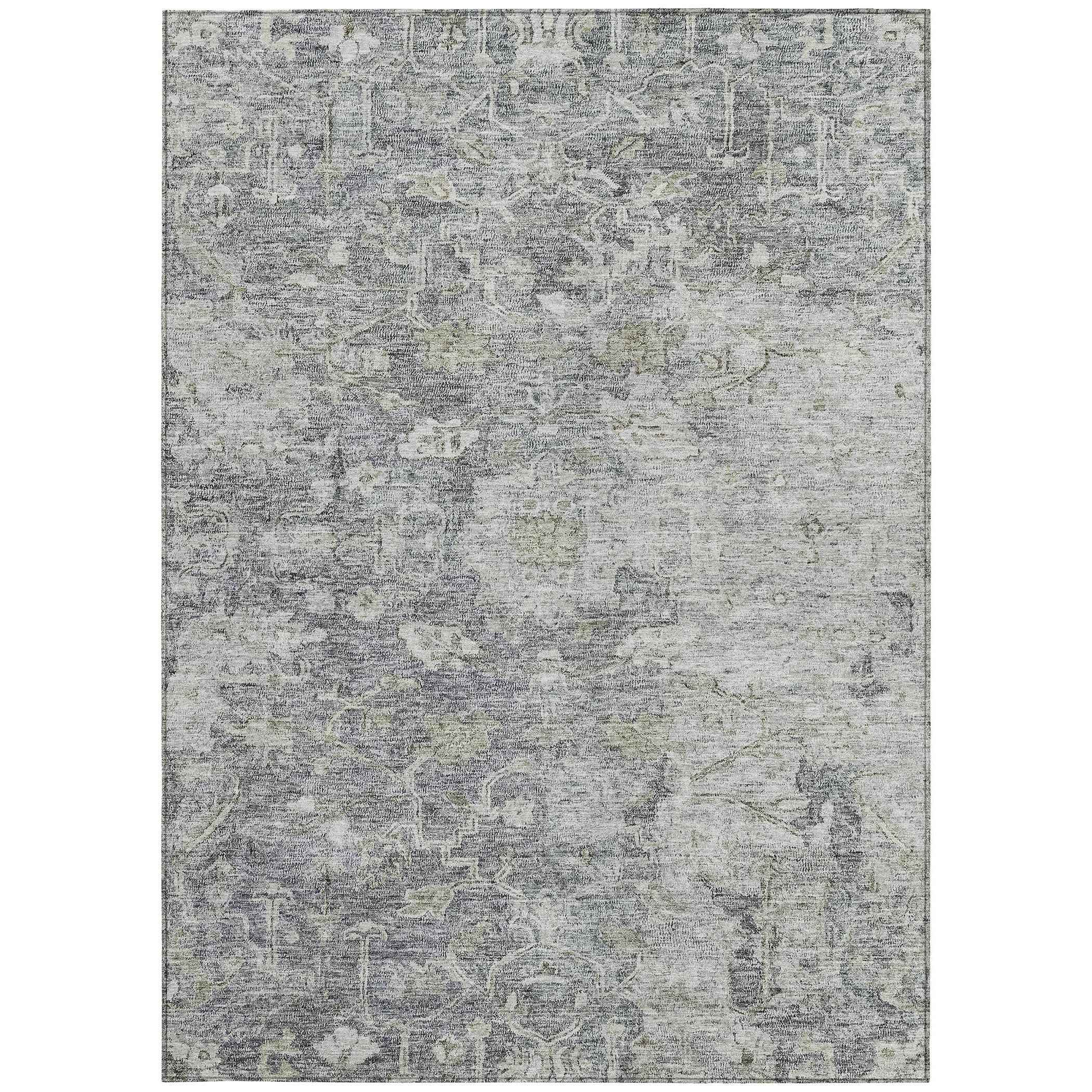 5' X 8' Gray Beige And Charcoal Oriental Washable Indoor Outdoor Area Rug