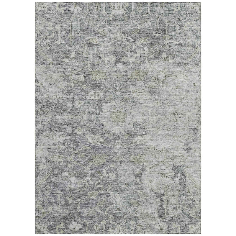 5' X 8' Gray Beige And Charcoal Oriental Washable Indoor Outdoor Area Rug