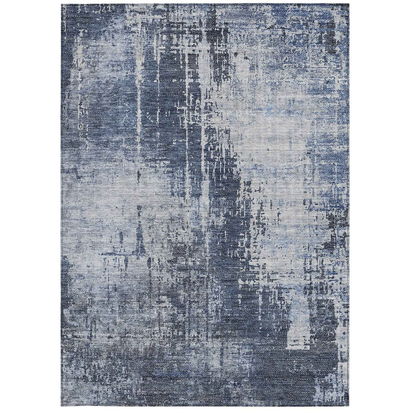 3' X 5' Navy Blue And Sky Blue Abstract Washable Indoor Outdoor Area Rug