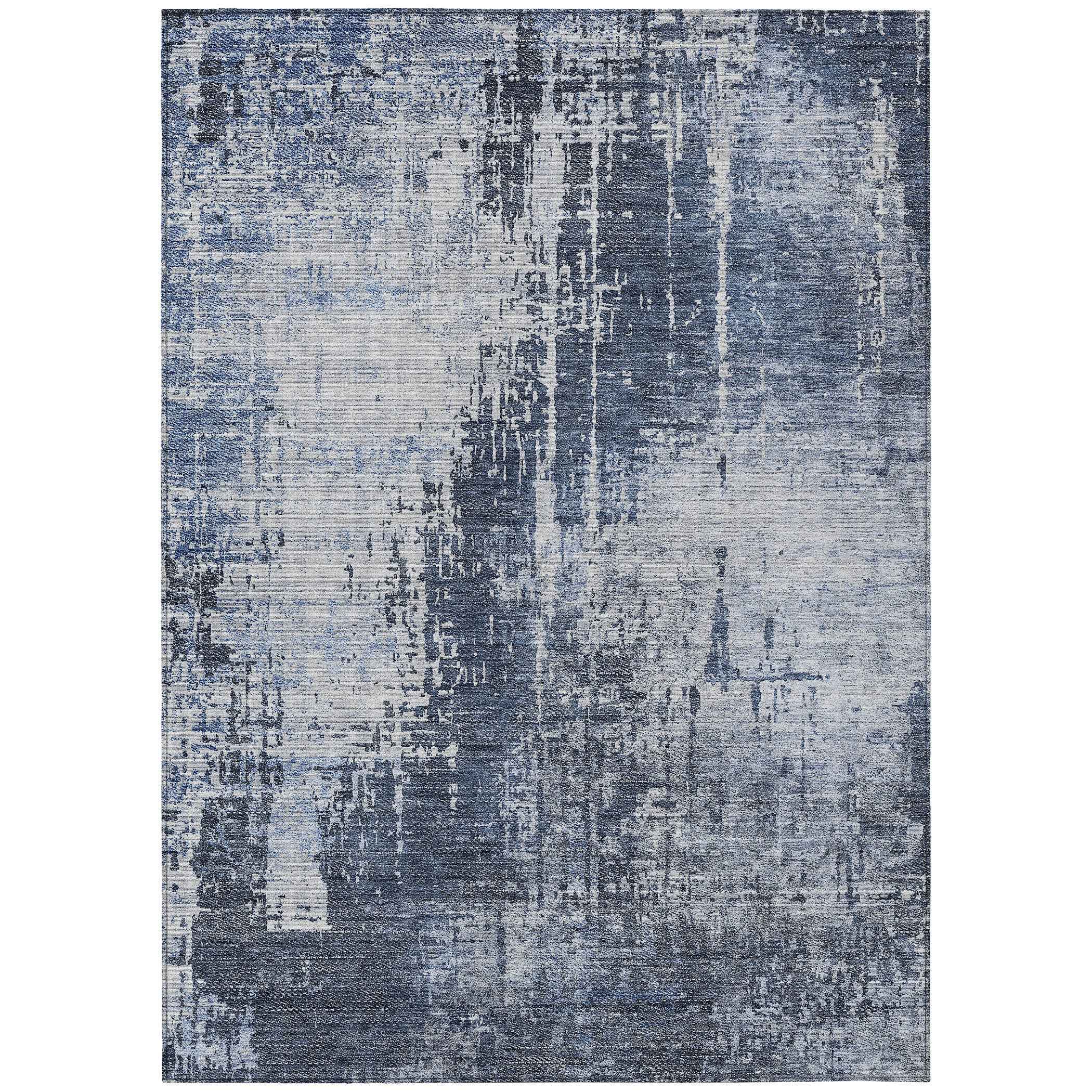 3' X 5' Navy Blue And Sky Blue Abstract Washable Indoor Outdoor Area Rug