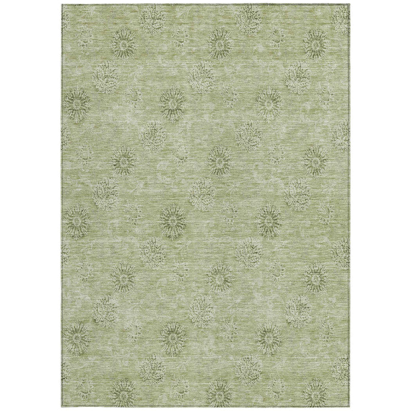 3' X 5' Sage And Artichoke Green Floral Washable Indoor Outdoor Area Rug