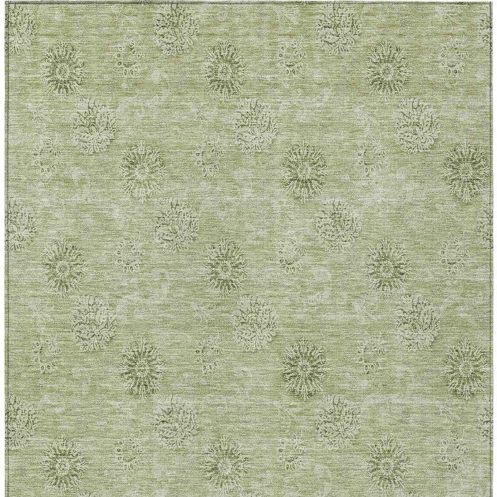 3' X 5' Sage And Artichoke Green Floral Washable Indoor Outdoor Area Rug