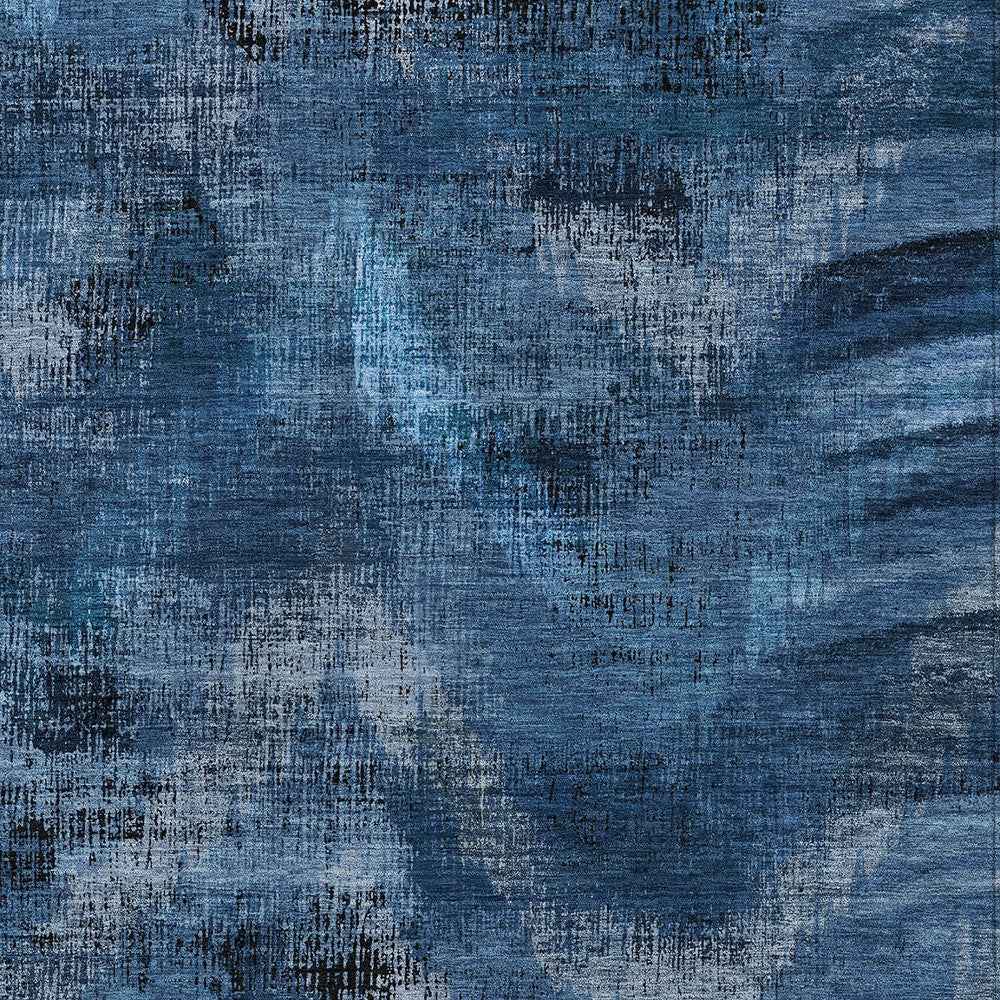 10' X 14' Navy Blue And Sky Blue Abstract Washable Indoor Outdoor Area Rug