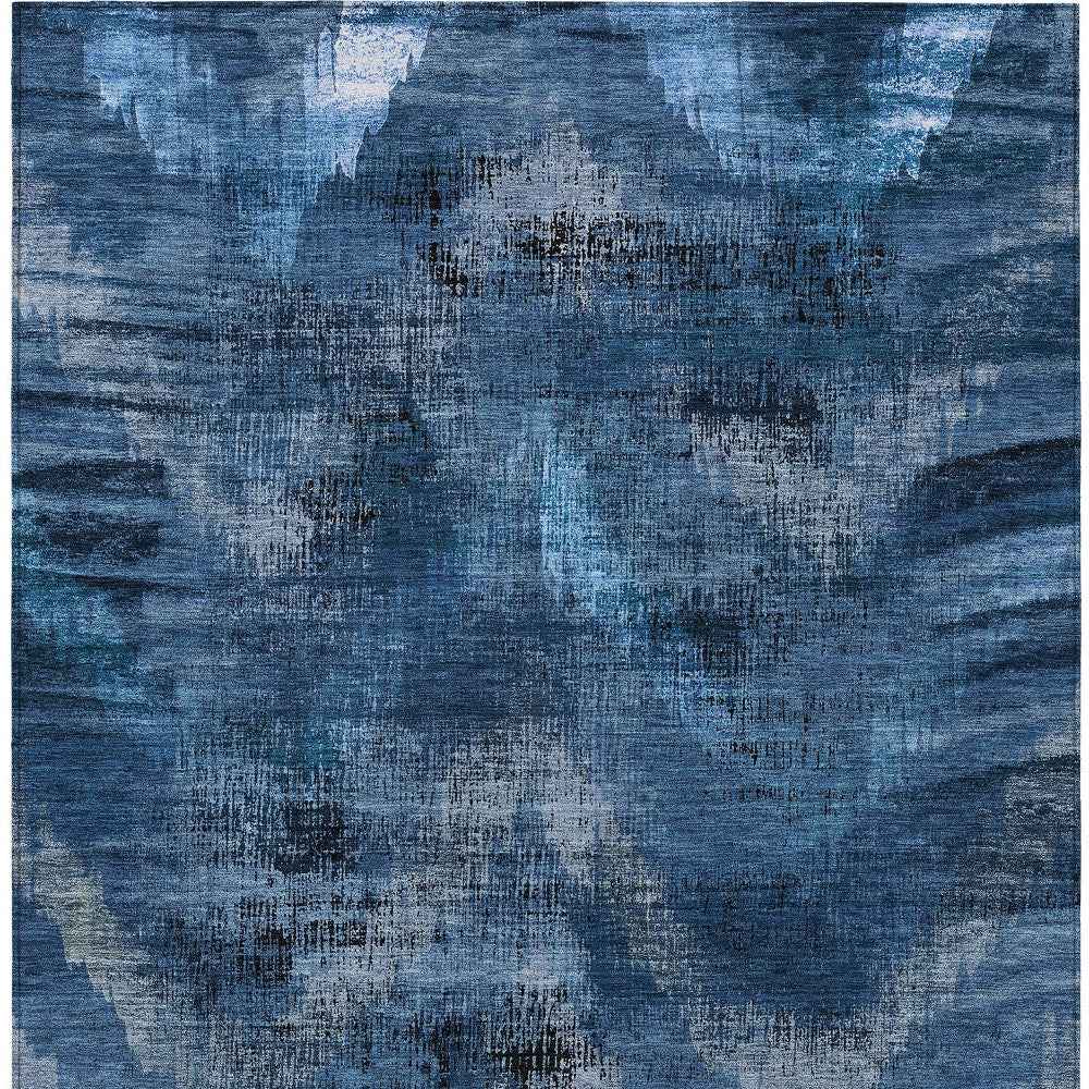 10' X 14' Navy Blue And Sky Blue Abstract Washable Indoor Outdoor Area Rug