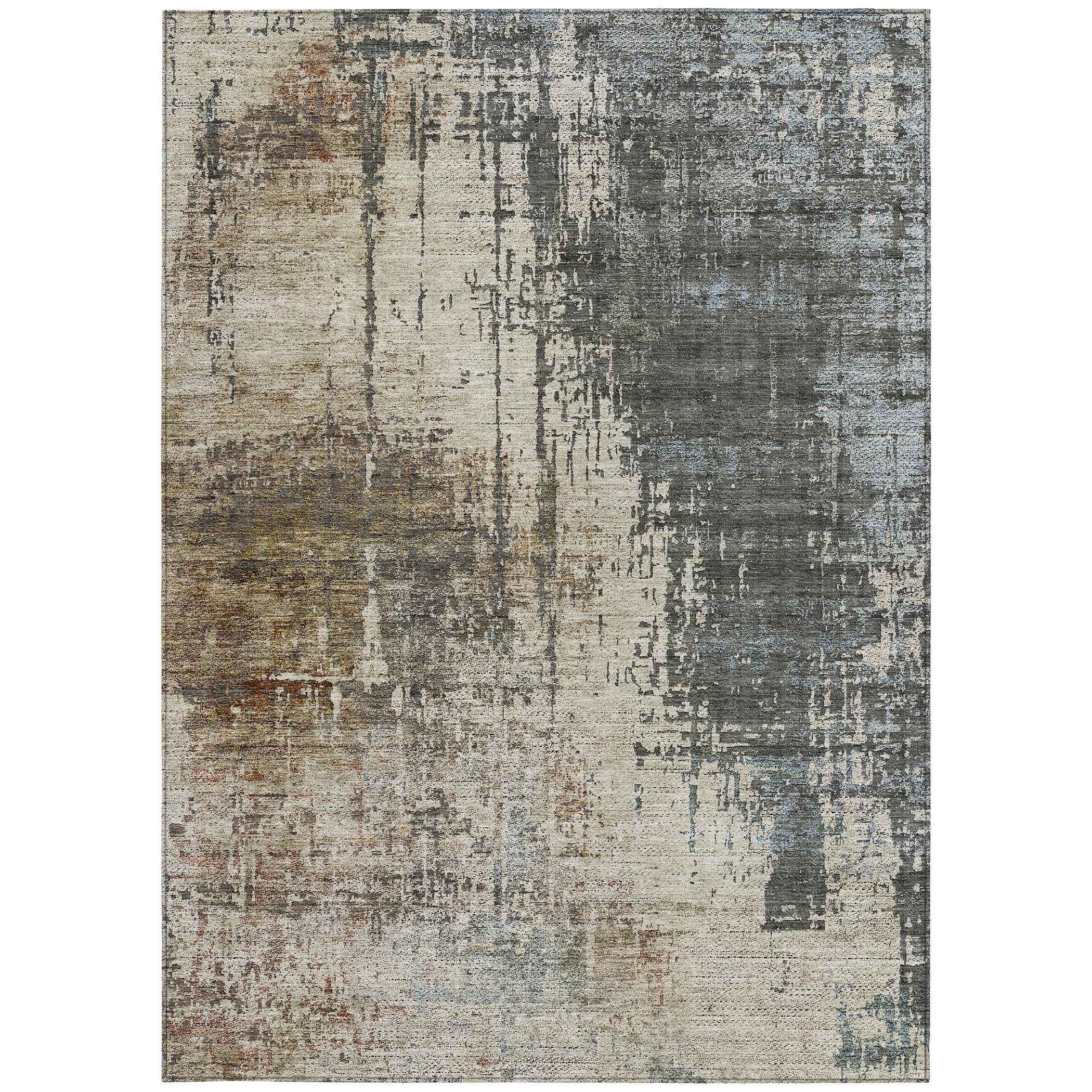 5' X 8' Beige Brown And Gray Abstract Washable Indoor Outdoor Area Rug