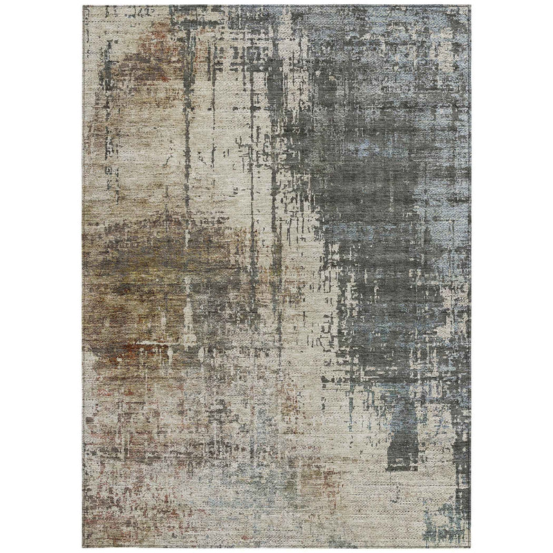 5' X 8' Beige Brown And Gray Abstract Washable Indoor Outdoor Area Rug