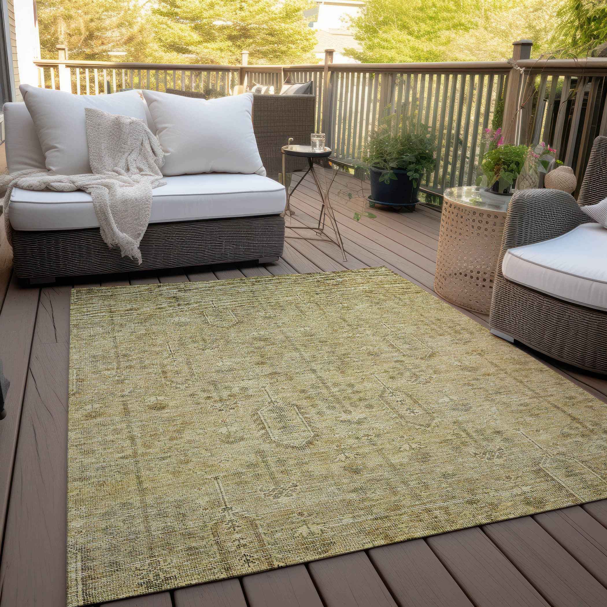 5' X 8' Gold And Taupe Southwestern Washable Indoor Outdoor Area Rug
