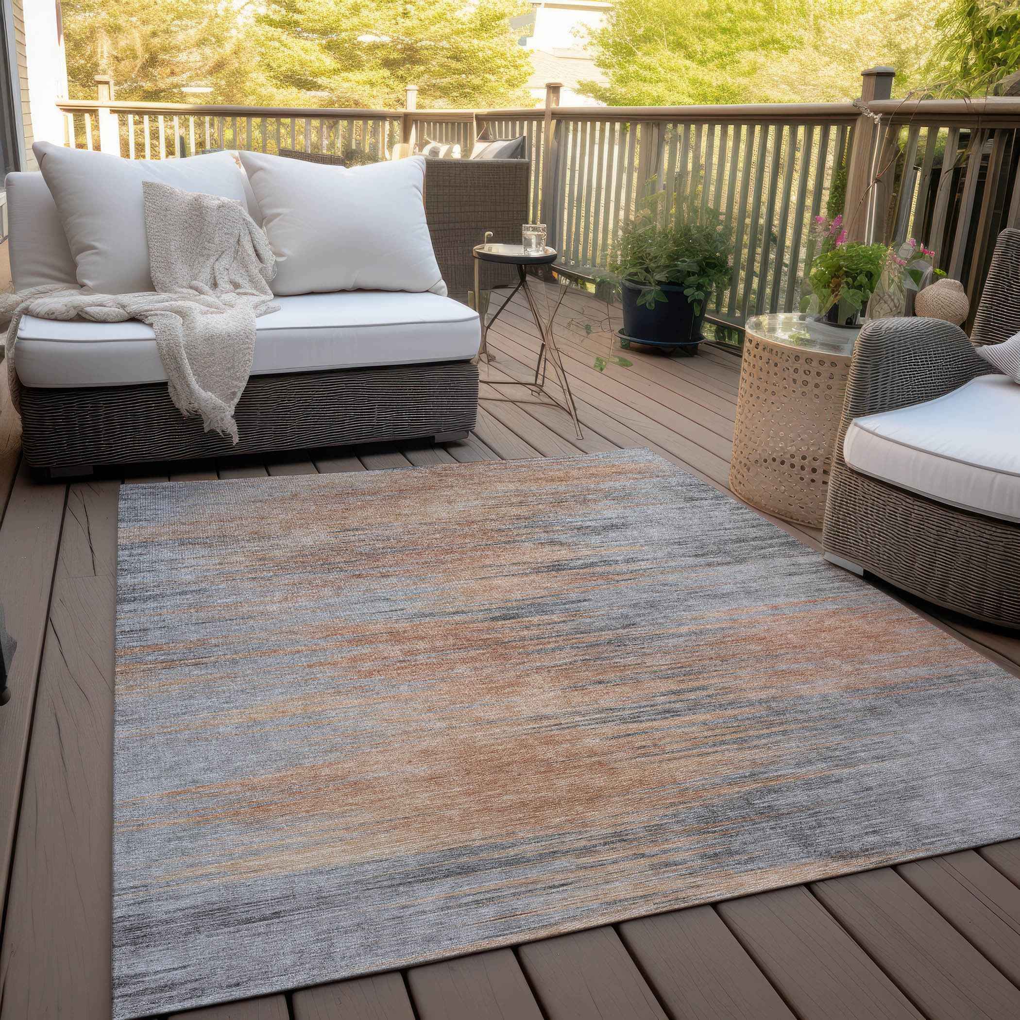3' X 5' Salmon Gray And Charcoal Abstract Washable Indoor Outdoor Area Rug