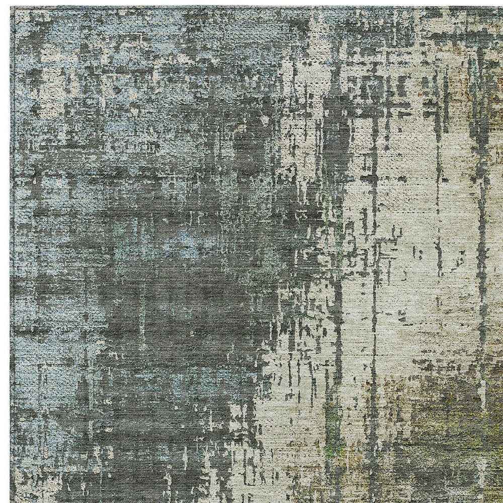 8' X 10' Sage Beige And Brown Abstract Washable Indoor Outdoor Area Rug