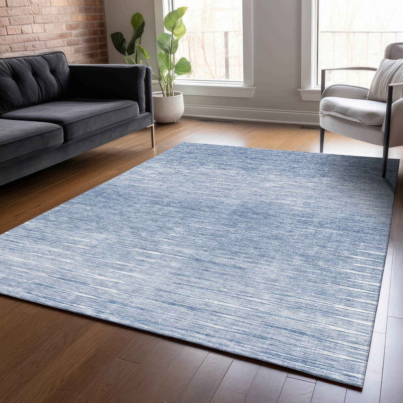 9' X 12' Denim Blue And Blue Abstract Washable Indoor Outdoor Area Rug