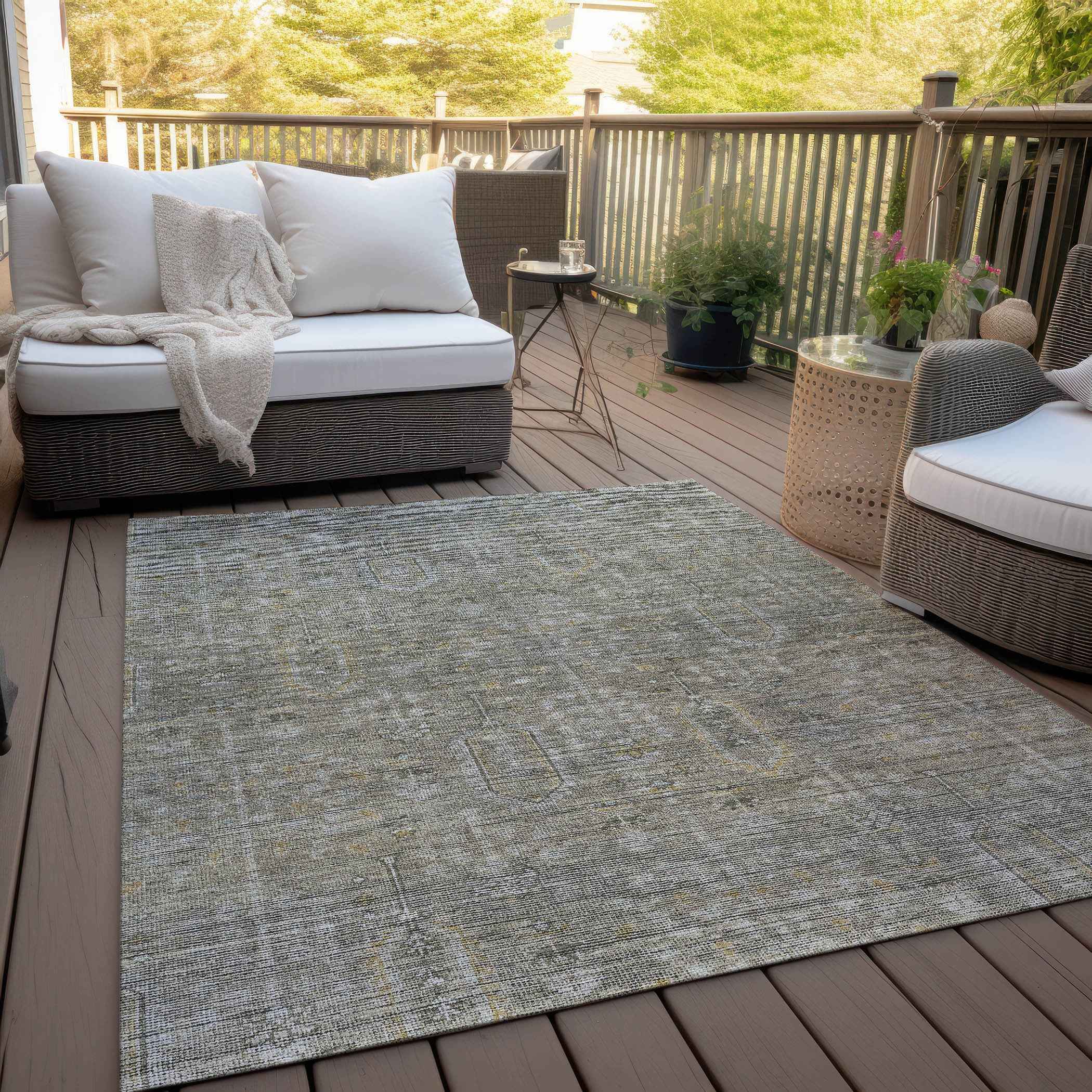 5' X 8' Taupe Gray And Beige Southwestern Washable Indoor Outdoor Area Rug