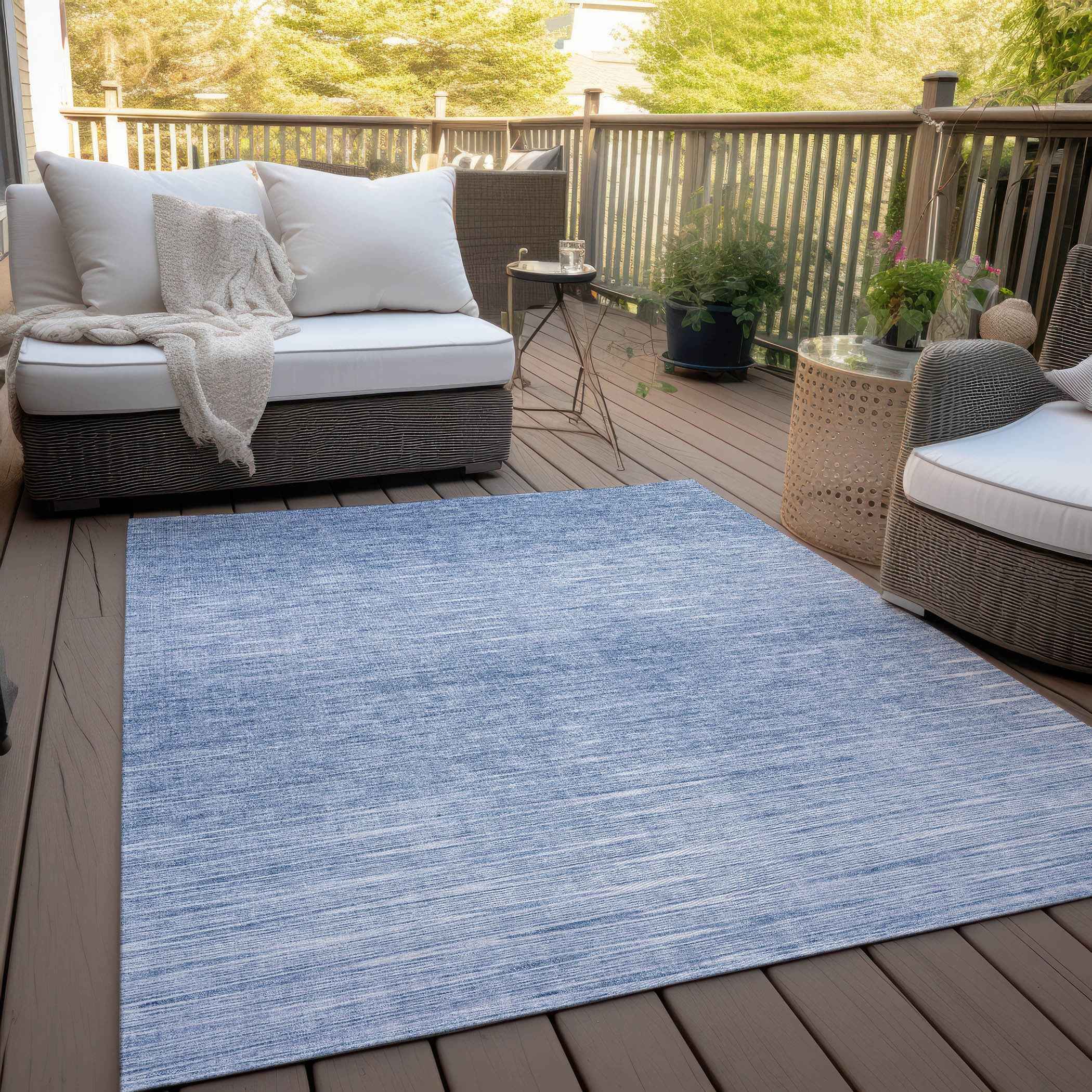 9' X 12' Denim Blue And Blue Abstract Washable Indoor Outdoor Area Rug
