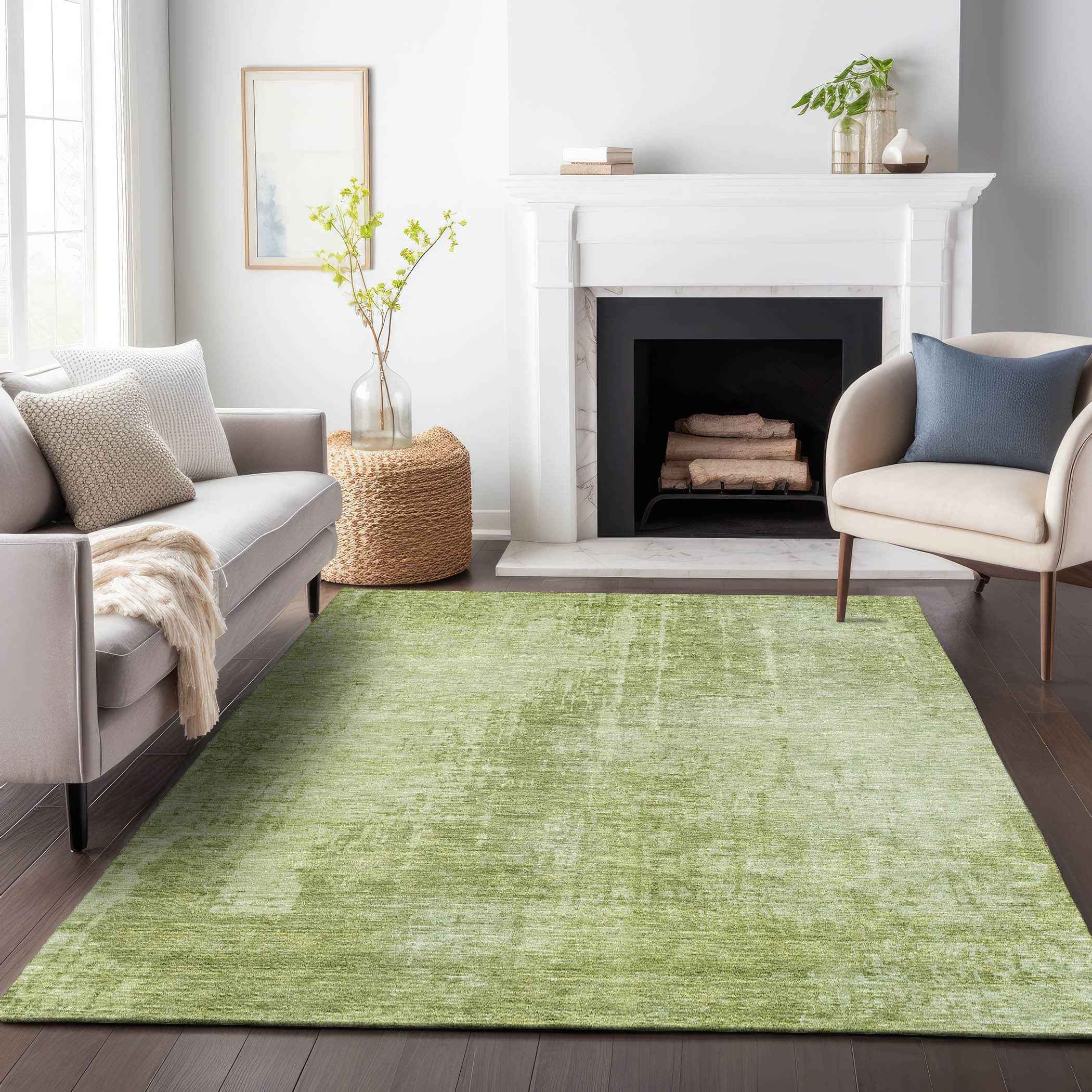 8' X 10' Sage And Green Abstract Washable Indoor Outdoor Area Rug