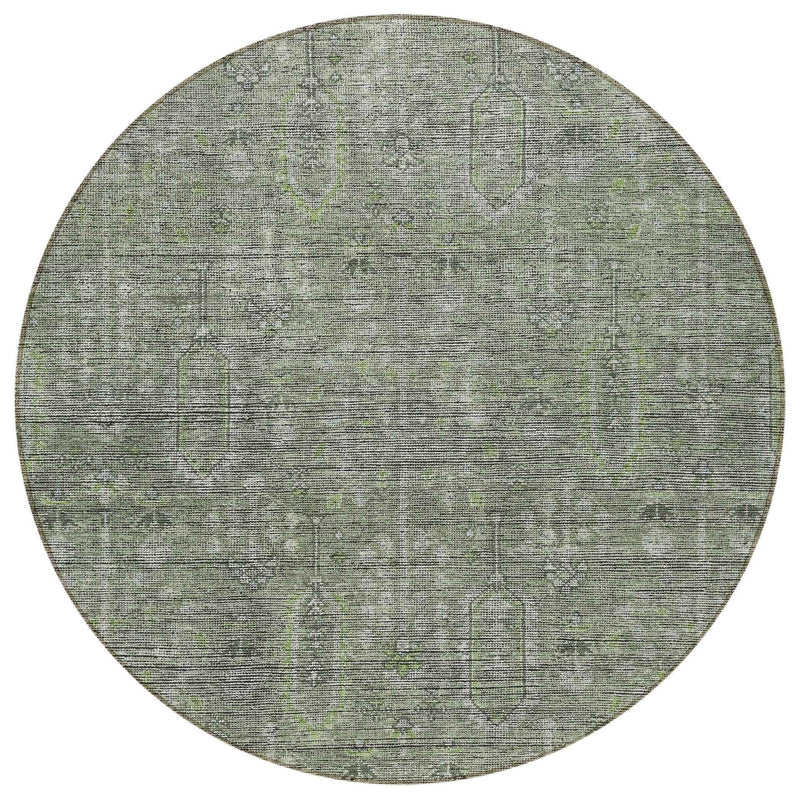 8' Fern Green And Gray Round Southwestern Washable Indoor Outdoor Area Rug