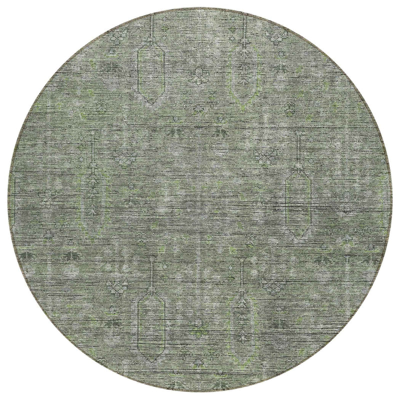 8' Fern Green And Gray Round Southwestern Washable Indoor Outdoor Area Rug