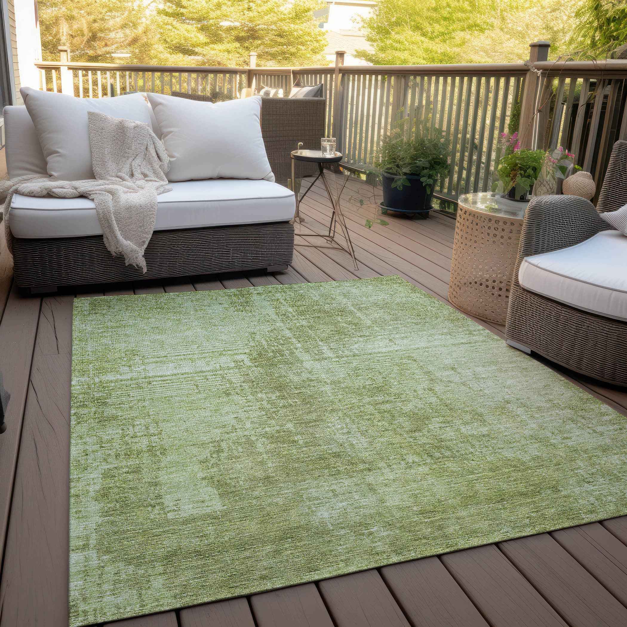 8' X 10' Sage And Green Abstract Washable Indoor Outdoor Area Rug