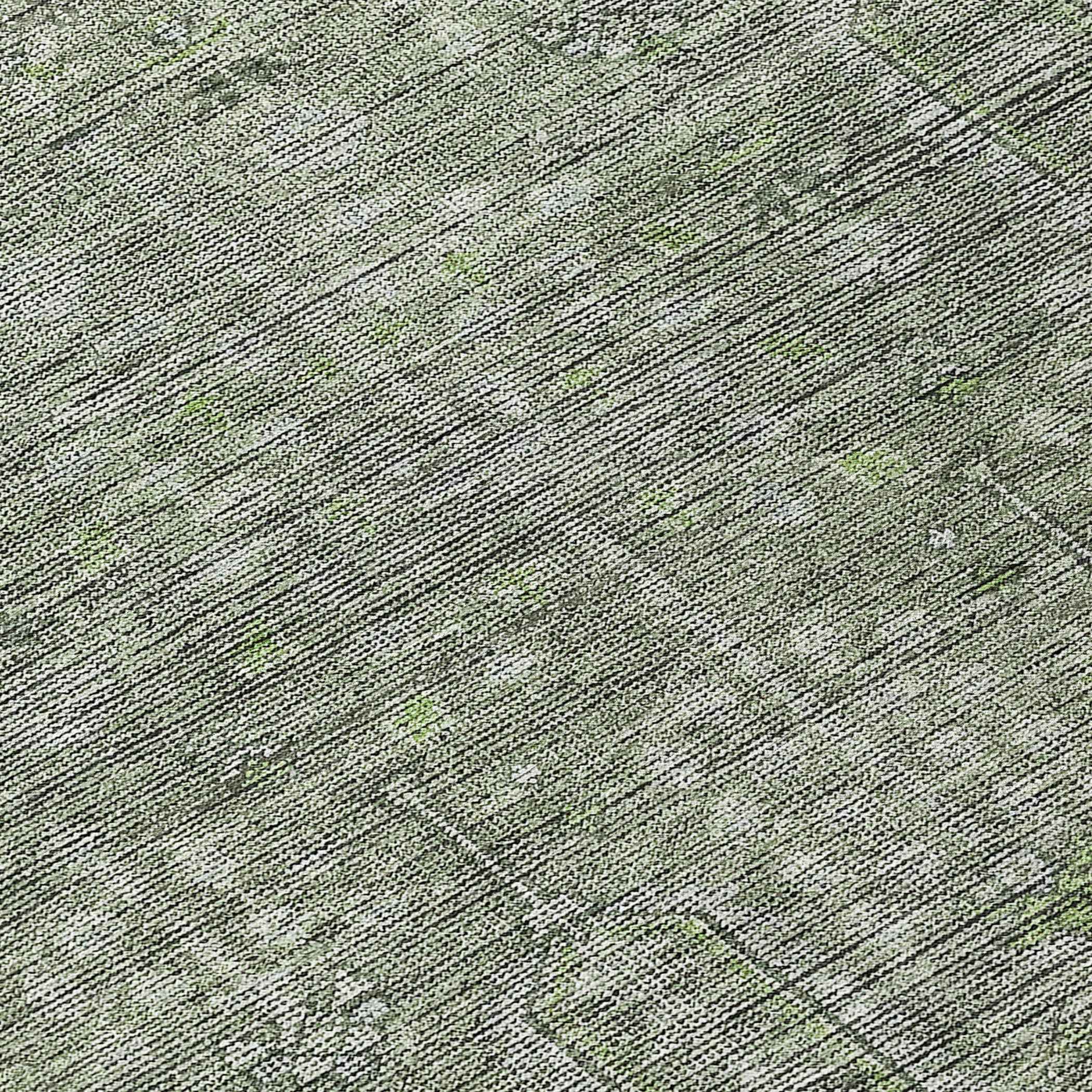 8' Fern Green And Gray Round Southwestern Washable Indoor Outdoor Area Rug