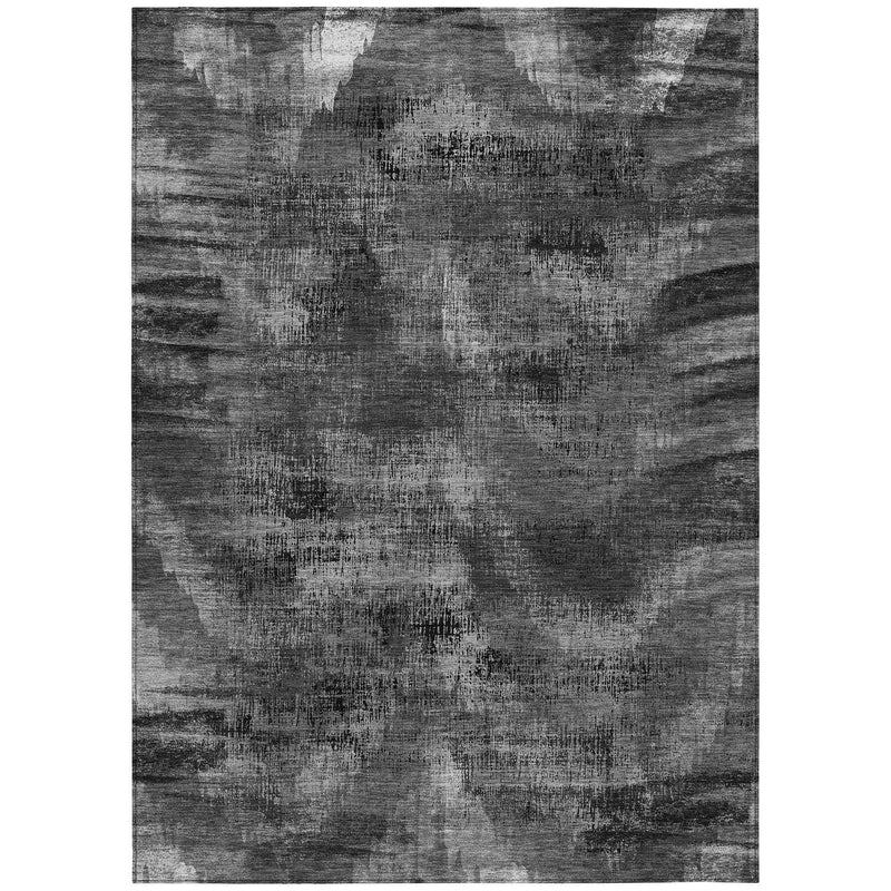 5' X 8' Gray Charcoal And Silver Abstract Washable Indoor Outdoor Area Rug