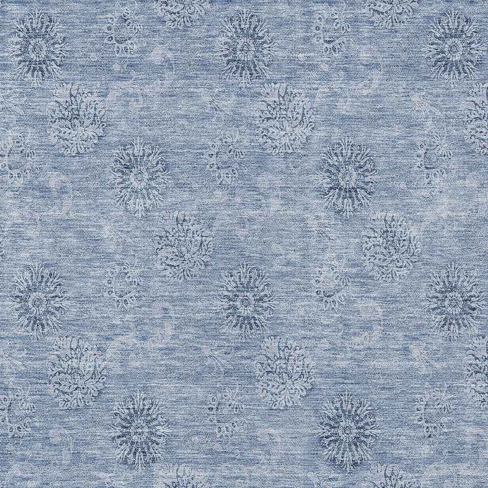 5' X 8' Sky Blue And Blue Floral Washable Indoor Outdoor Area Rug