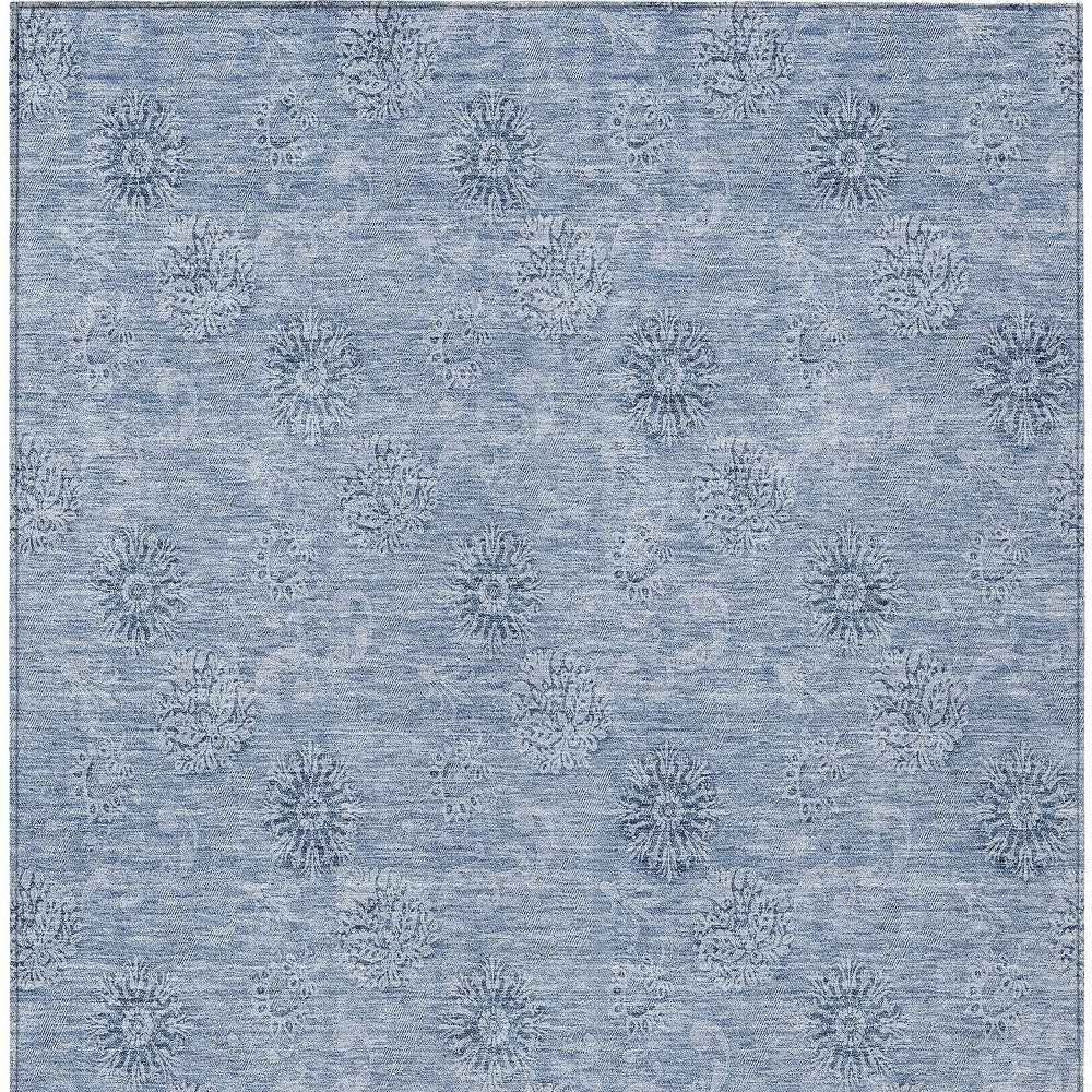 5' X 8' Sky Blue And Blue Floral Washable Indoor Outdoor Area Rug