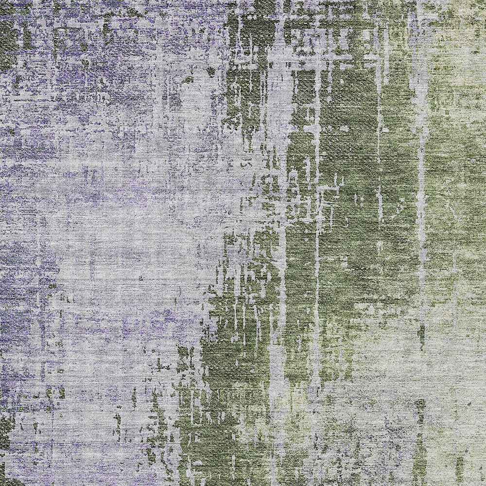 10' X 14' Olive Green And Purple Abstract Washable Indoor Outdoor Area Rug