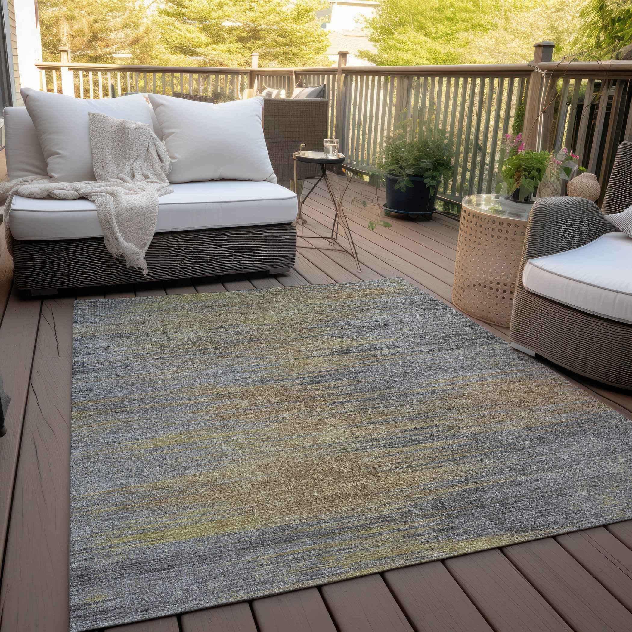 10' X 14' Brown Gold And Taupe Abstract Washable Indoor Outdoor Area Rug