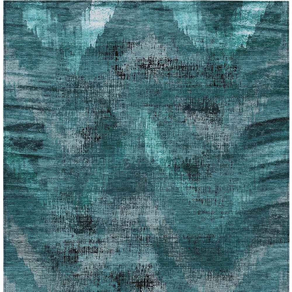 3' X 5' Teal Blue Aqua And Gray Abstract Washable Indoor Outdoor Area Rug
