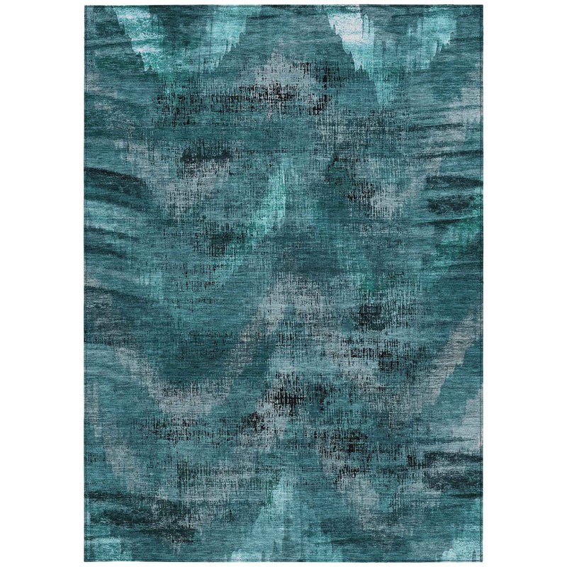 3' X 5' Teal Blue Aqua And Gray Abstract Washable Indoor Outdoor Area Rug