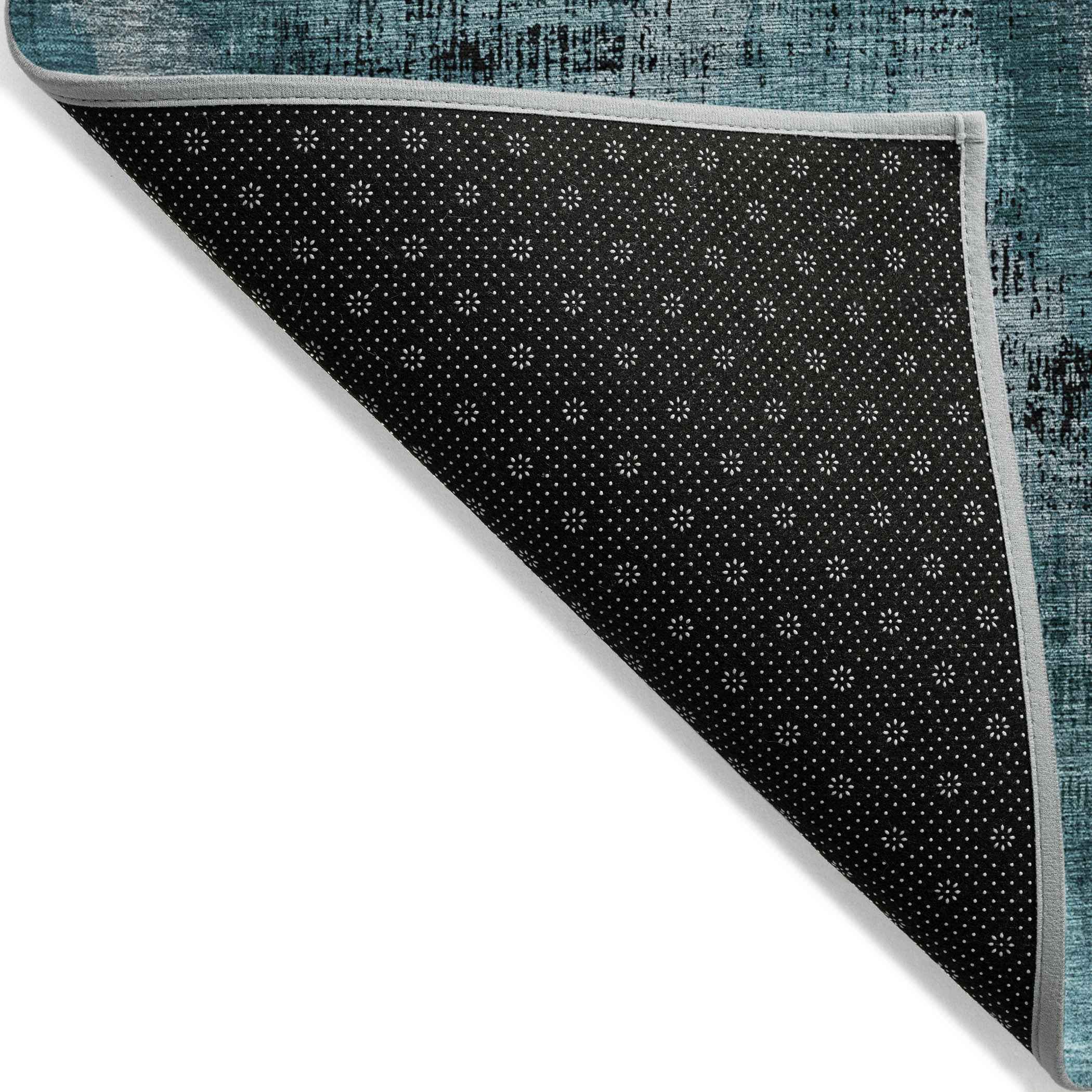 3' X 5' Teal Blue Aqua And Gray Abstract Washable Indoor Outdoor Area Rug