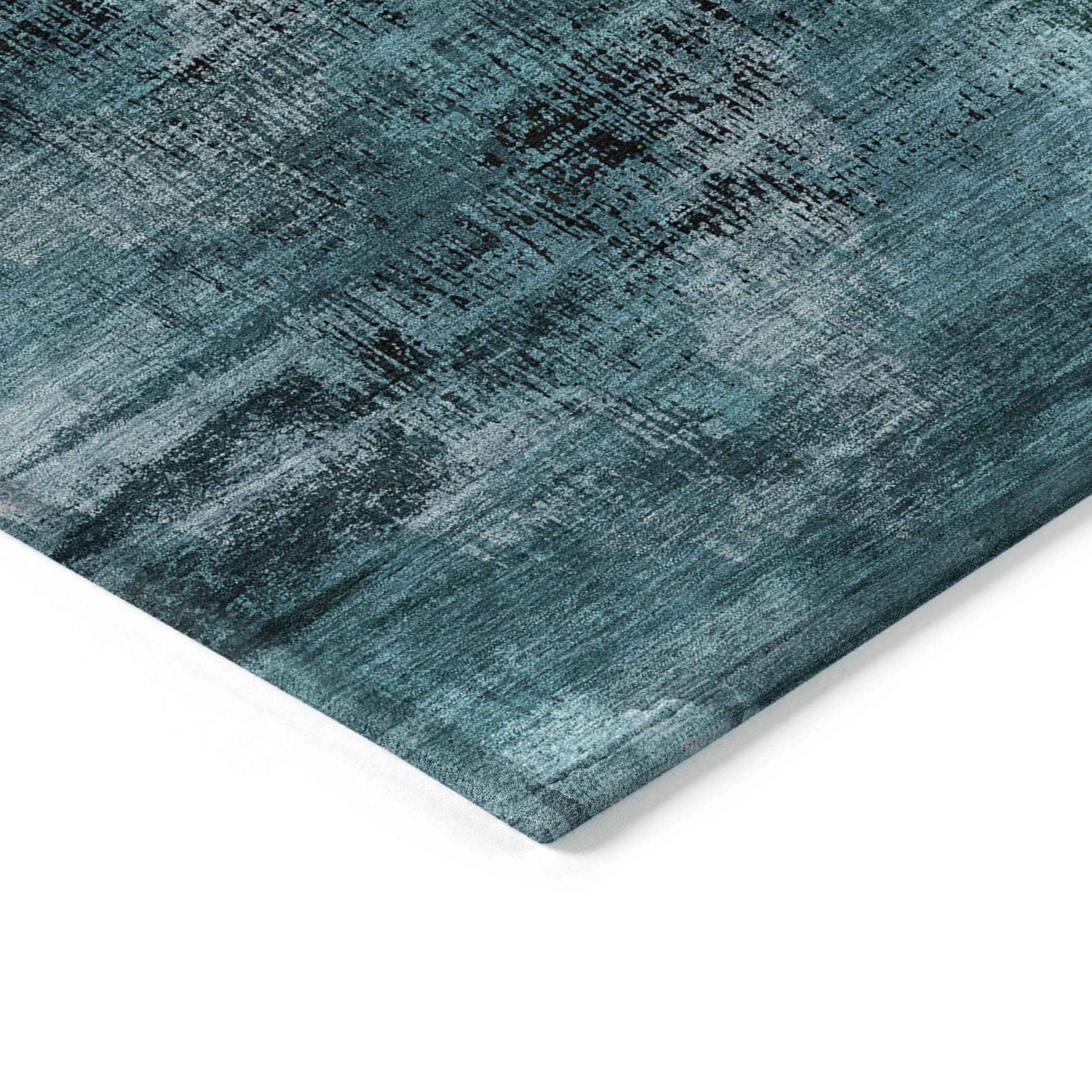9' X 12' Teal Blue Aqua And Gray Abstract Washable Indoor Outdoor Area Rug
