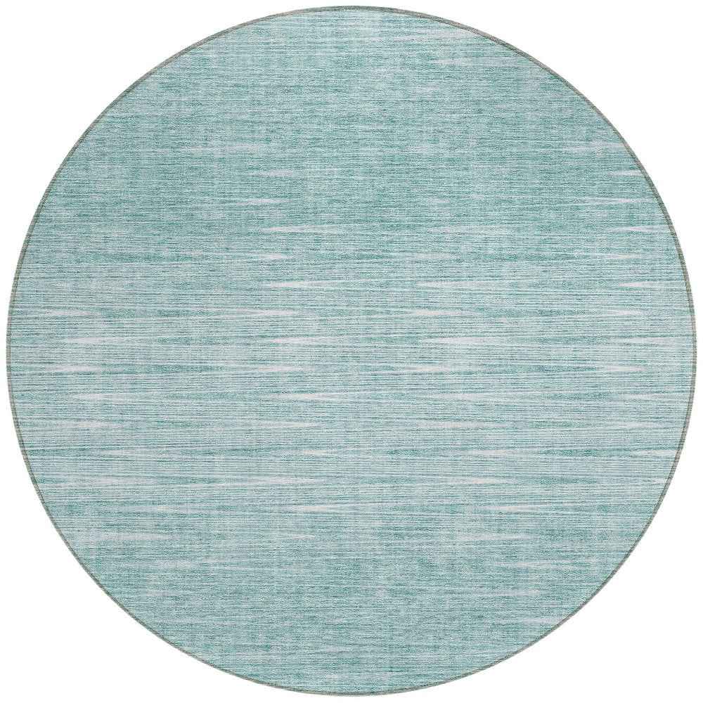 8' Aqua And Ivory Round Abstract Washable Indoor Outdoor Area Rug