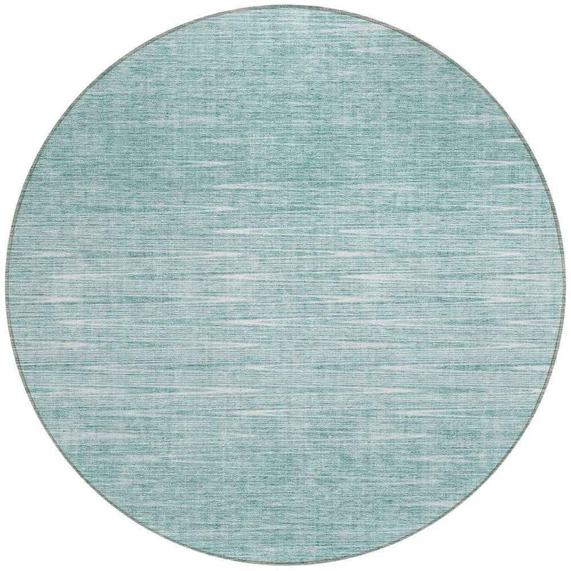 8' Aqua And Ivory Round Abstract Washable Indoor Outdoor Area Rug