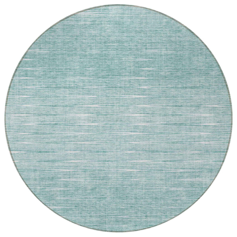 8' Aqua And Ivory Round Abstract Washable Indoor Outdoor Area Rug