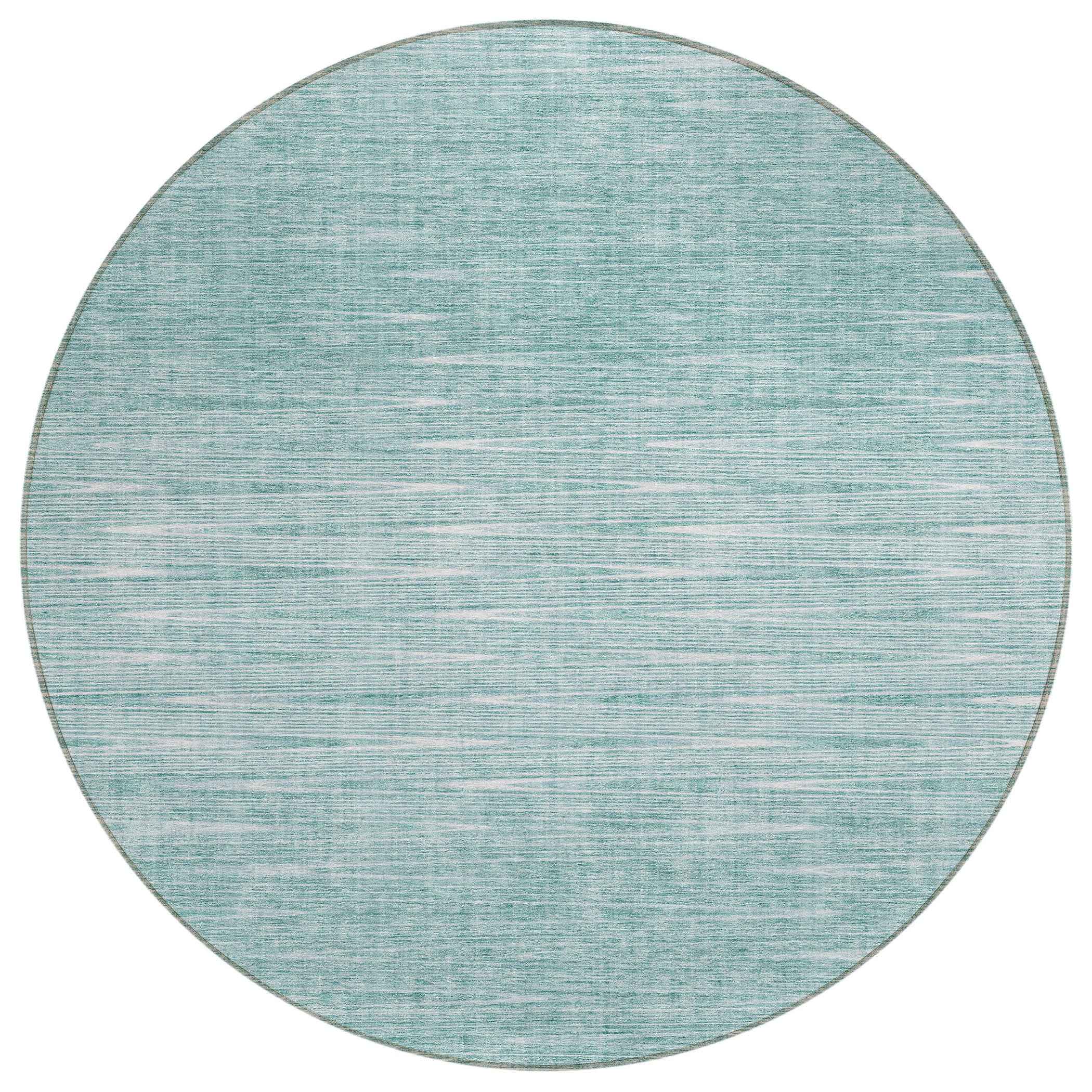 8' Aqua And Ivory Round Abstract Washable Indoor Outdoor Area Rug