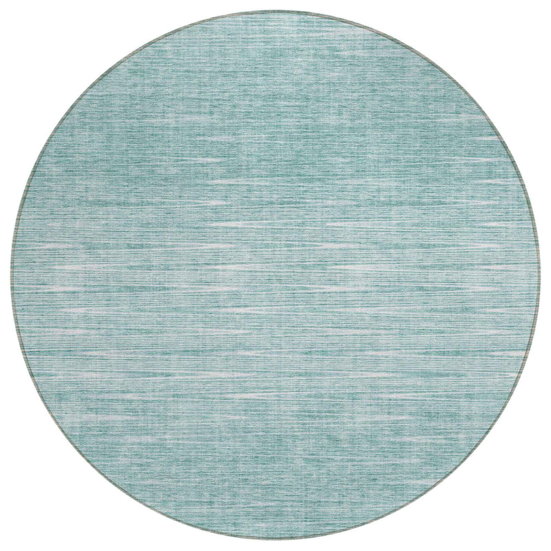 8' Aqua And Ivory Round Abstract Washable Indoor Outdoor Area Rug