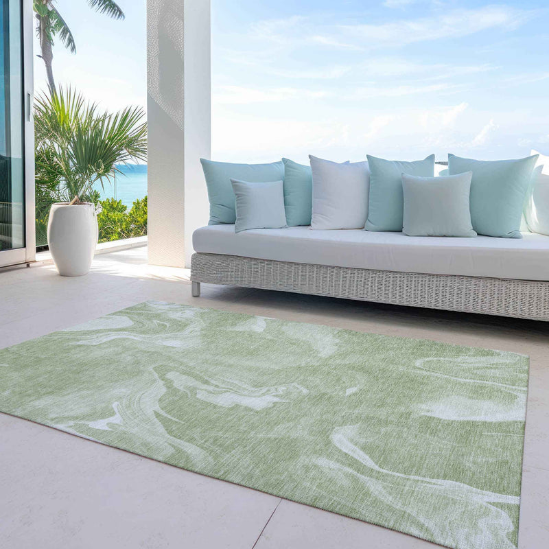 5' X 8' Artichoke Green Fern Green And Ivory Abstract Washable Indoor Outdoor Area Rug
