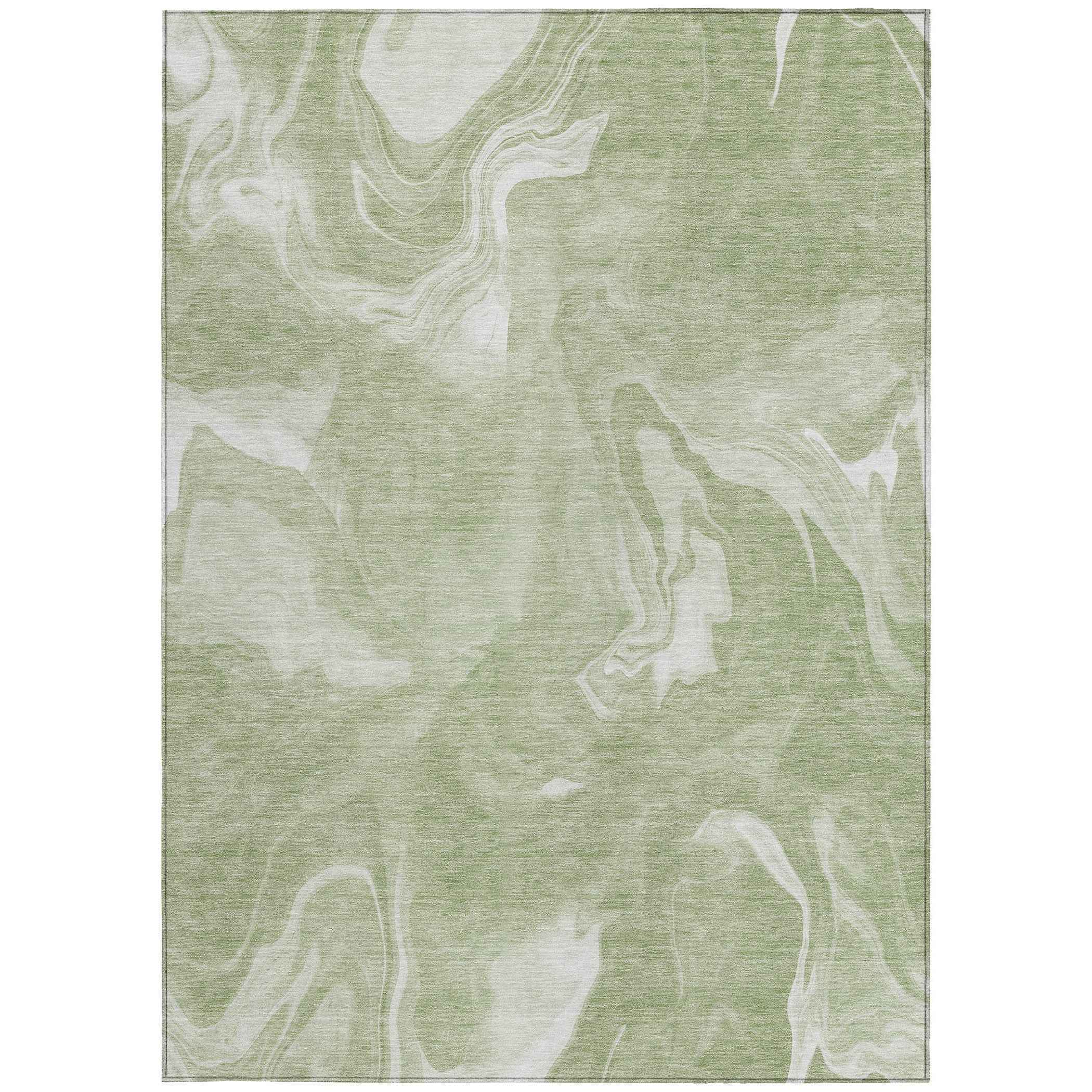 5' X 8' Artichoke Green Fern Green And Ivory Abstract Washable Indoor Outdoor Area Rug
