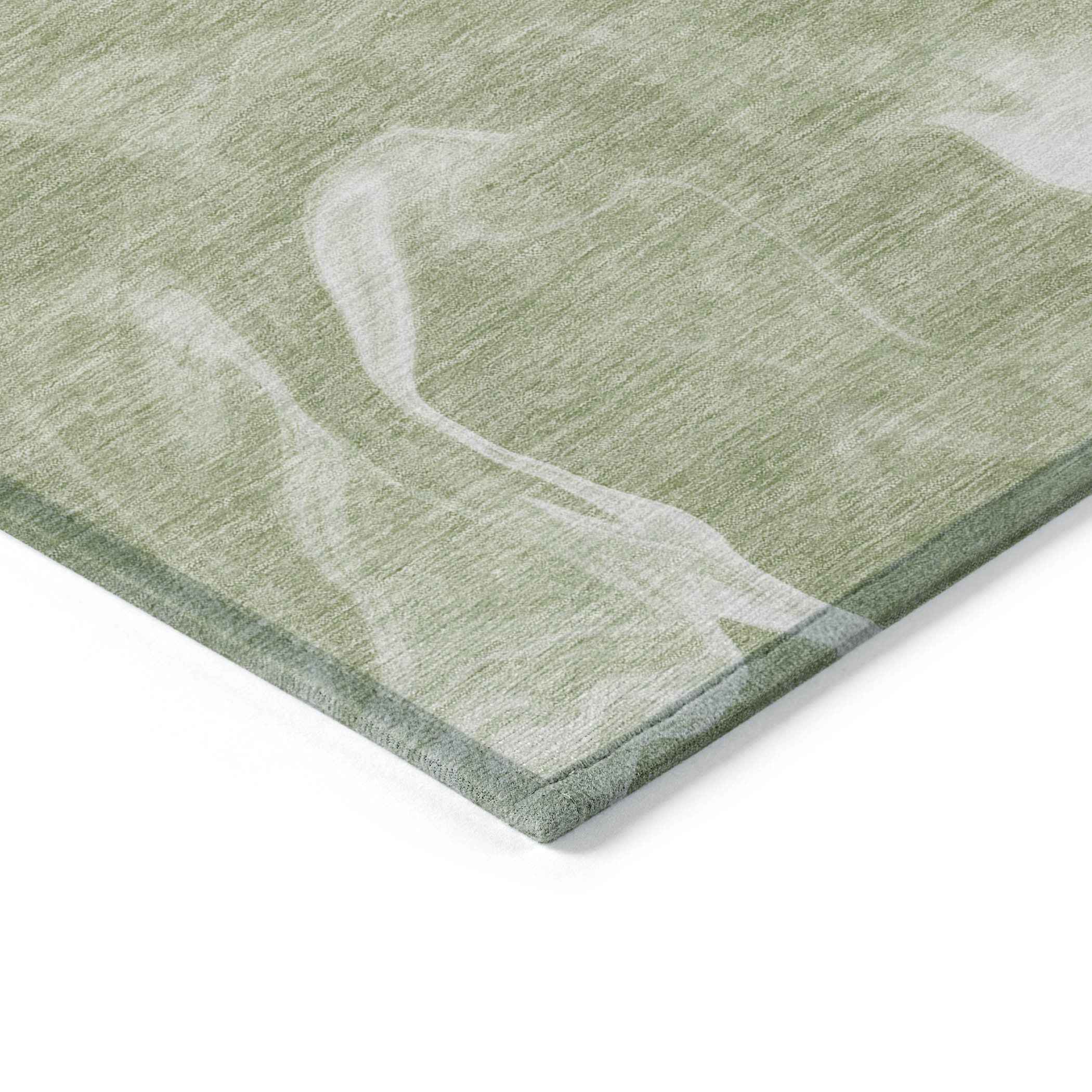 5' X 8' Artichoke Green Fern Green And Ivory Abstract Washable Indoor Outdoor Area Rug