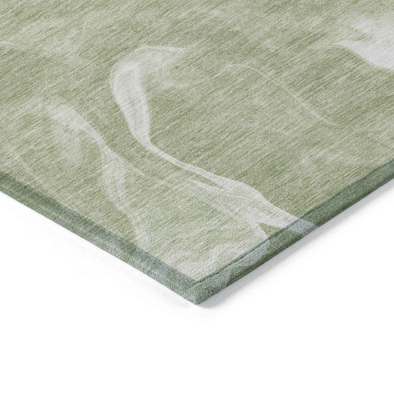 5' X 8' Artichoke Green Fern Green And Ivory Abstract Washable Indoor Outdoor Area Rug