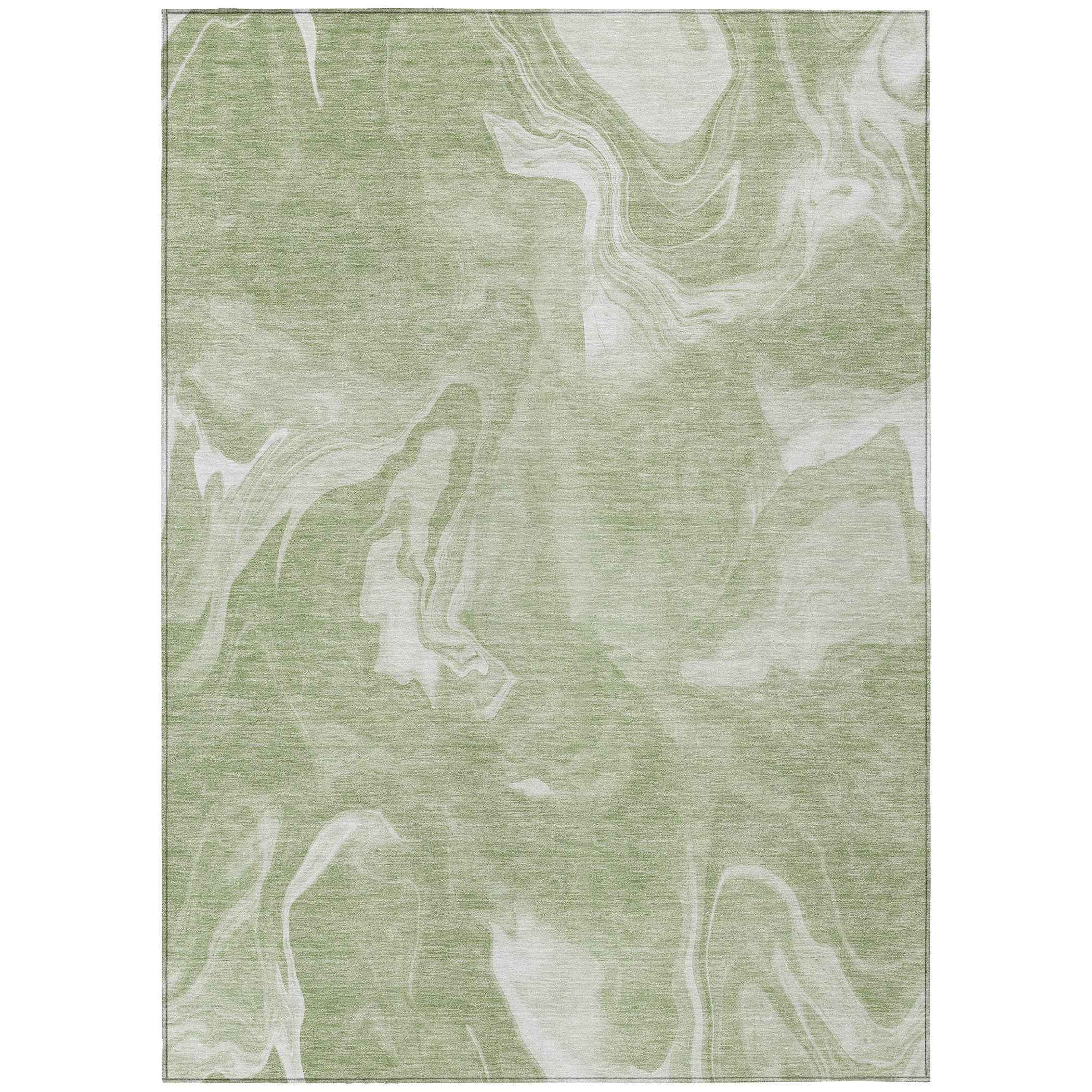 5' X 8' Artichoke Green Fern Green And Ivory Abstract Washable Indoor Outdoor Area Rug